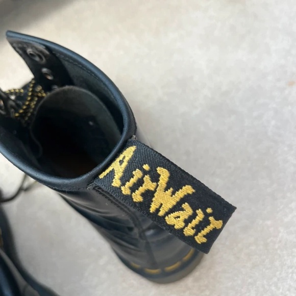 Dr. Martens Glossy Black Boots with Yellow Stitching - Picture 3 of 6